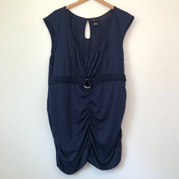 TORRID 4 Plus Size Navy Blue Ruched Gathered Belted Scoop Neck Tunic ? Blouse 4X - Picture 1 of 10